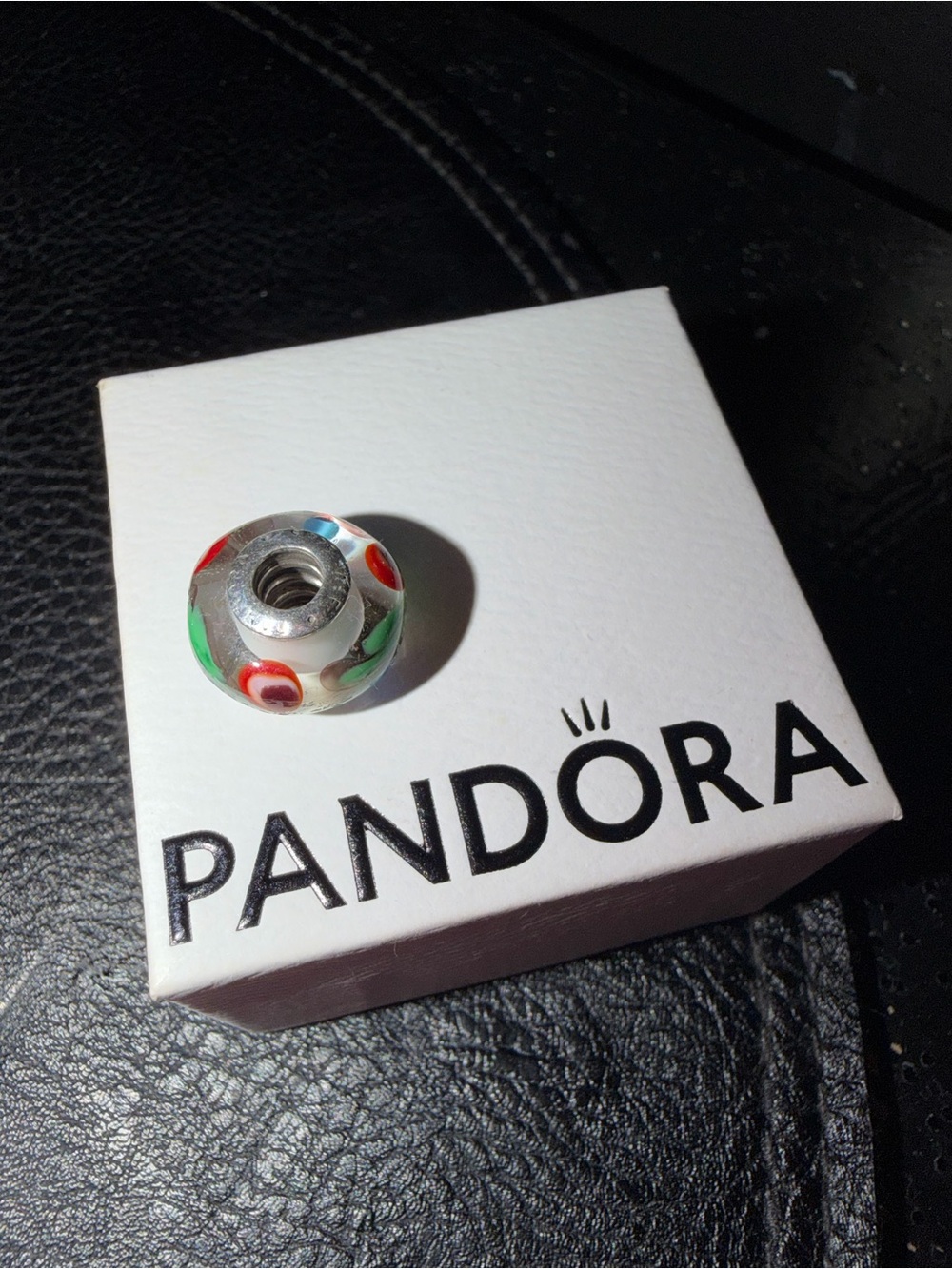 Pandora Silver Murano Glass Charm with Red, Green, Blue Accents